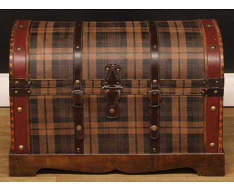 A domed trunk, hinged cover, applied with faux shagreen tartan, 42.5cm high, 66.5cm wide, 36.5cm deep 