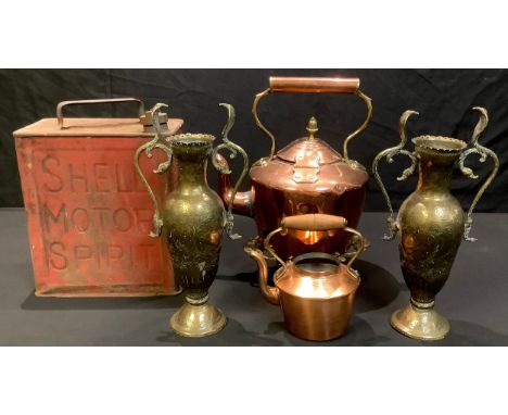 Copper, Brass and Metalware - A pair of Anglo-Indian brass two handled baluster vases, in the Bidri manner, early 20th centur