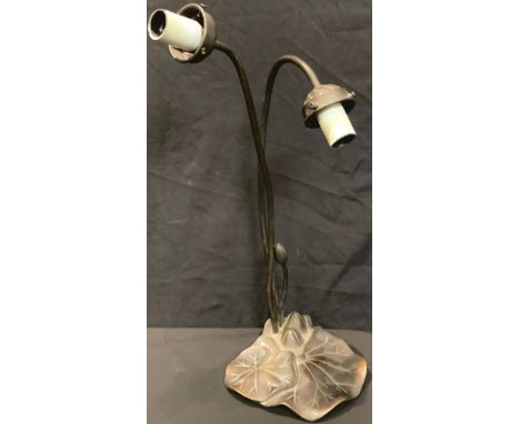 An Art Nouveau style bronzed metal lily pad table lamp 