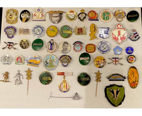 A collection of enamel and other badges including Royal British Legion, Air League of the British Empire, Darby and Joan Club