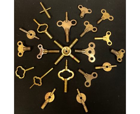 Horology - a collection of 19th century and later clock keys, mostly brass (20) 