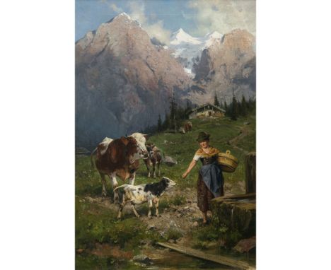 Ernst Meissner1837 Dresden - 1902 München"Auf der Alm"R. u. signiert und Ortsbezeichnung München. Rücks. auf dem Keilrahmen b
