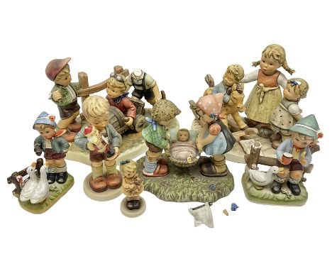Two large Hummel figure groups by Goebel, comprising Learning to Share and Soap Box Derby, together with three other Hummel f