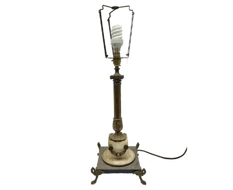 Cast brass Corinthian column design table lamp, upon hardstone base and four brass paw feet, H66cmDimensions: Height:&nbsp;0c