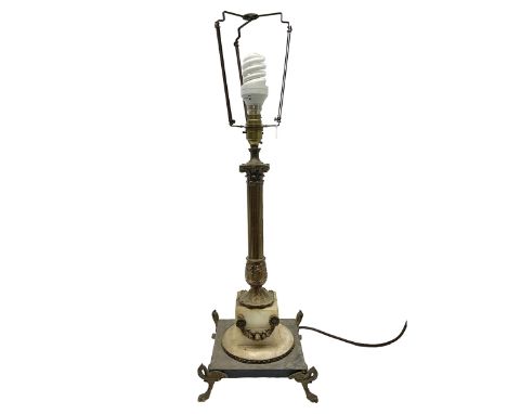 Cast brass Corinthian column design table lamp, upon hardstone base and four brass paw feet, H66cmDimensions: Height:&nbsp;0c