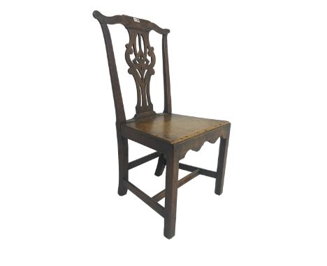 19th century mahogany and oak Chippendale design chair, yoke cresting rail over pierced splat back and panelled seat