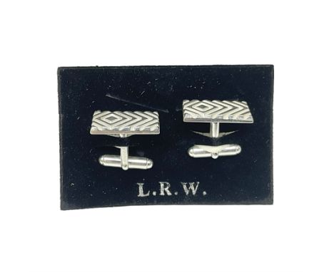 Pair of silver cufflinks, of rectangular form, with chevron decoration, hallmarked Harrison Brothers &amp; Howson Ltd, Birmin