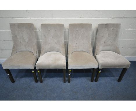 A SET OF FOUR BUTTON BACK CHAIRS (condition report: some scuffs to legs, upholstery needs a slight clean) (4)