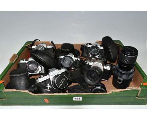 ONE BOX OF PENTAX CAMERAS comprising an Asahi Pentax K1000 fitted with an SMC Pentax 1:1.7 50mm lens, an Ashai Pentax SP 500 