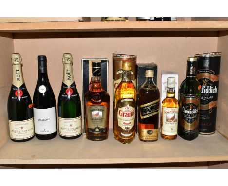 WHISKY &amp; WINE, Eight Bottles comprising 1 x Bottle of GLENFIDDICH SINGLE MALT, Special Old Reserve, 40% vol. 70cl, fill l