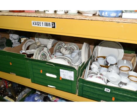 SEVEN BOXES AND LOOSE CERAMICS AND GLASSWARE, to include a selection of Contempri champagne flutes, art deco green stem wine 