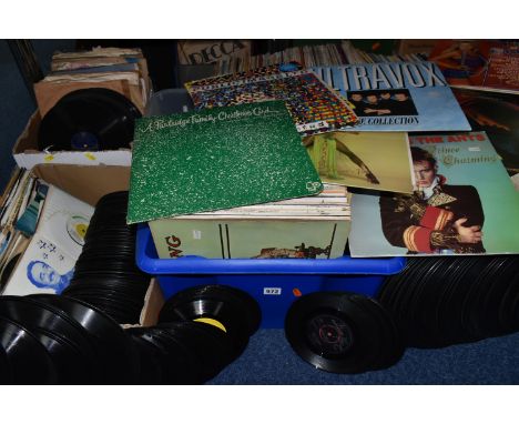 SIX BOXES OF L.P RECORDS, approximately three hundred L.P records and over one hundred single records, artists include Jim Re