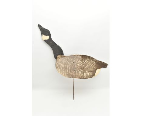 A JOHNSON'S FOLDING STAKE-OUT CANADA GOOSE DECOY, complete with metal stand, the decoy is a lithographic print of a real duck