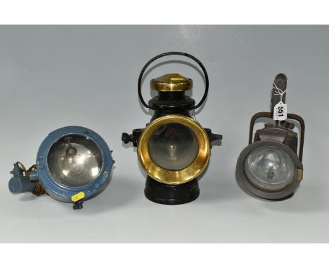 THREE VINTAGE LAMPS to include a Premier Lamp and Engineering Co. Ltd Leeds hand lamp 1944, own logo to the reverse, registra
