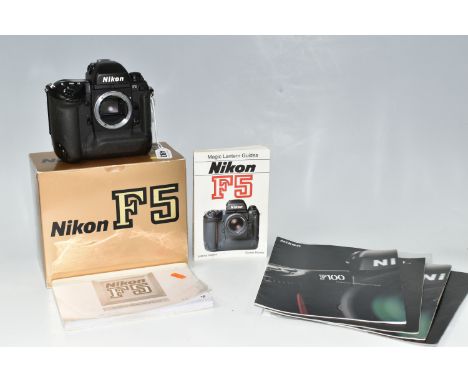 A BOXED NIKON F5 CAMERA BODY, with instruction manual, Magic Lantern Guides Nikon F5 and various brochures (1 + box + books) 