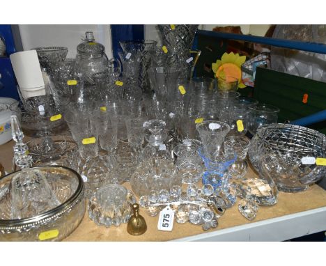A GROUP OF CUT GLASS, to include approximately eight crystal vases medium to large, two crystal fruit bowls, Bridge crystal g