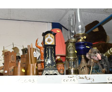 A COLLECTION OF LAMPS AND MISCELLANEOUS ITEMS, to include a vintage Heinze &amp; Co 1967 nodding troll old west Germany toy, 