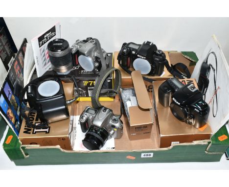 A BOX OF NIKON CAMERAS, comprising an F55 fitted with a Vivitar f2.8 24mm lens, and instruction manual, a boxed F50 camera bo
