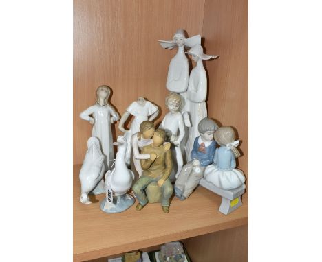 A GROUP OF LLADRO, NAO AND OTHER FIGURES, comprising a Lladro 'Nuns', model no 4611, sculptor Fulgencio Garcia, issued 1969-2