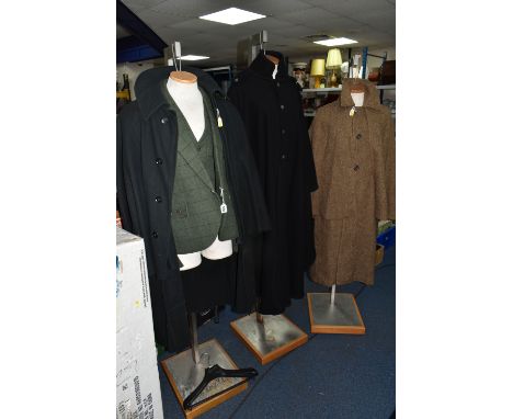 A GROUP OF GENTLEMEN'S VINTAGE INVERNESS OVERCOATS, comprising a brown wool 'Herringbone' pattern Inverness overcoat made by 