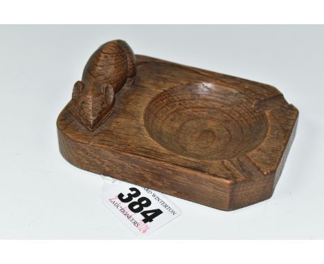 A ROBERT THOMPSON OF KILBURN 'MOUSEMAN' OAK ASHTRAY, carved with signature mouse, length 10cm x width 7.5cm (1) (Condition Re