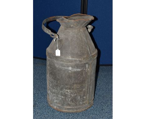 A FIVE GALLON, GALVANISED MILK JUG / CHURN, initialled P.B to the side, approximate height 52cm, Condition Report: dents and 