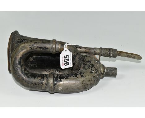 TWO VINTAGE CAR HORNS comprising a possibly Lucas King of the Road Two turn bulb horn (rip to bulb, bulb very dirty - handle 