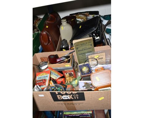 TWO BOXES OF MISCELLANEOUS ITEMS, to include, three Hornby steam locomotive models, 895 MR, 709 LSWR, 1 Lion Works Collieries