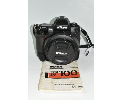 A NIKON F100 35MM CAMERA, fitted with a Nikon f3.5-4.5 18-35mm lens, with instruction manual (1 + manual) (Condition Report: 