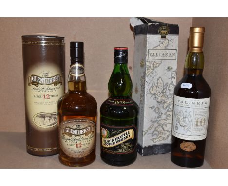 Three Bottles of WHISKY, comprising 1 x TALISKER Isle of Skye 10 Year Old Single Malt, 45.8% vol. 70cl, fill level low neck, 