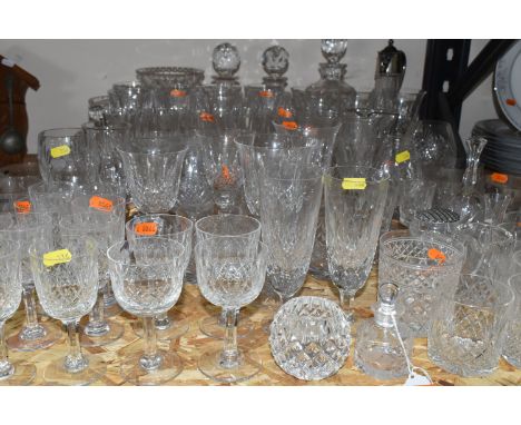 A QUANTITY OF GLASSWARE, comprising a set of six Caithness tumblers, a Stuart Crystal 'Sandringham' whisky tumbler, Thomas We