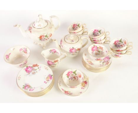 THIRTY SEVEN PIECE ALLERTONS 'OLD ENGLISH' CHINA PART TEA SERVICE, printed with floral sprays, within gilt lined rims and han
