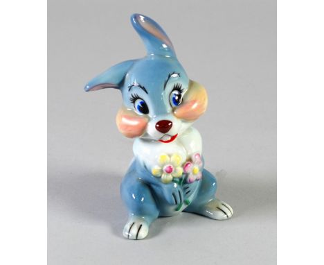 1960's WADE PORCELAIN WALT DISNEY MODEL OF THUMPER THE RABBIT, modelled standing, holding flowers, 6" (15.2cm) high, printed 