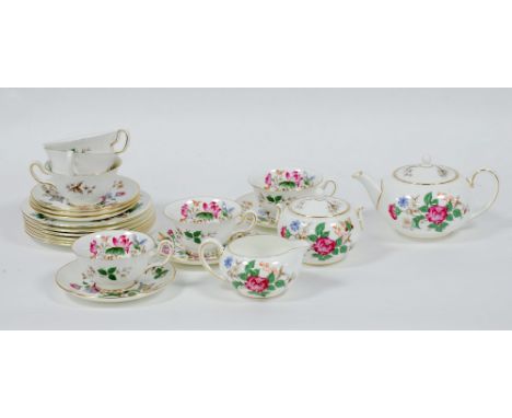 TWENTY ONE PIECE WEDGEWOOD 'CHARNWOOD' PATTERN CHINA TEA SERVICE for six persons, floral printed, printed marks (21)