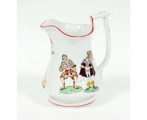 LATE VICTORIAN TRANSFER PRINT PUZZLE JUG, decorated with comedic figures, 9" (22.8cm) high