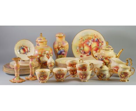 FORTY ONE PIECE FRUIT PRINTED CHINA PART DINNER AND TEA SERVICE, comprising; SIX DINNER PLATES, SOUP PLATES, FRUIT DISHES, TE