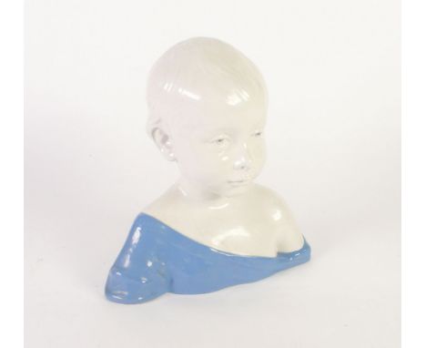 CANTAGALLI, FIRENZE, MARCA DEPARTA, ITALIAN EARTHENWARE BUST PORTRAIT OF A CHILD, white glazed with heightened eyes and blue 
