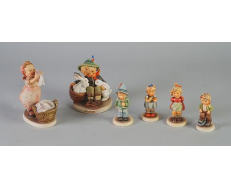 TWO GOEBEL POTTERY LARGE FIGURES, 'Playmates' (TMK-5), 4 1/2" (11.5cm) high, and 'Washday' (TMK-4), 6" (15.2cm) high and FOUR