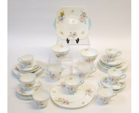 THIRTY SIX PIECE SHELLEY 'WILD FLOWERS' PATTERN CHINA PART TEA AND DINNER SERVICE, now suitable for seven persons, comprising
