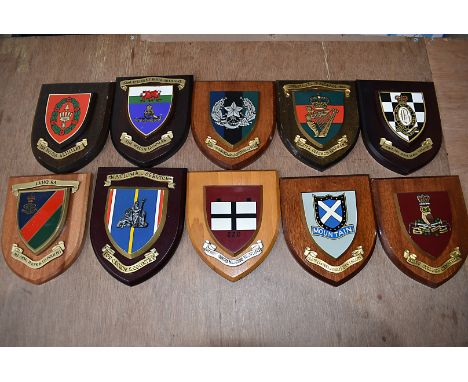 A collection of regimental wall plaques, to include 12th Light Air Defence Regt (RA), Staff College Camberley, 1st Home Count