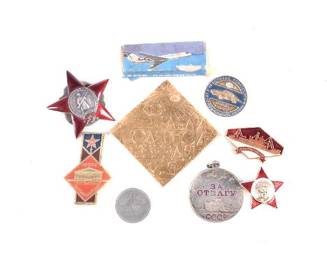 A WWII Russian silver and enamel Order of the Red Star, number 482535 to reverse also with makers name, together with a selec