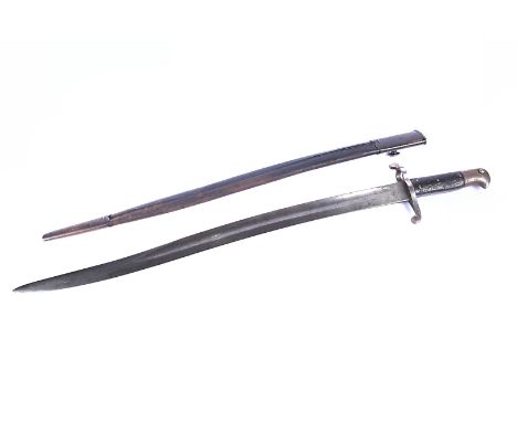 A British 1856 Pattern Yataghan bayonet, serial 767, marked V.R to the blade, with crowned BR21 and E33 to the other, also wi