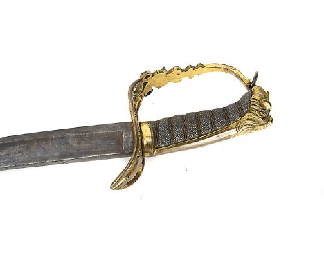 An 1803 Pattern Flank Officer's/Light Company sword, with lion head and knuckle bow hilt bearing infantry bugle and GR cipher