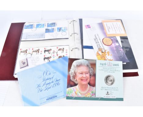 Nine albums of First Day Covers and related items, including many FDCs from the 1980s to 2000s, along with several mint stamp