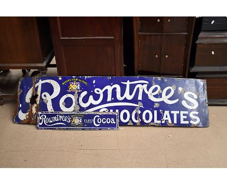 A large Rowntree's Chocolates enamel sign, with later painted 'Makers of H.M the King' to centre, together with a smaller exa