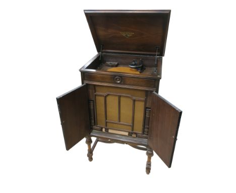 A cabinet gramophone, Victor (Canada) Victrola Alvara, No. C88617E, in walnut case with electric motor, Victor Orthophonic so