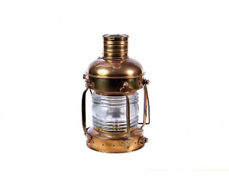 An Anchorlight ship's light, with makers plaque in copper to the top, also with shaped glass, converted to electricity, untes