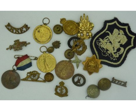 Three World War I Victory medals and other military badges, etc., medals to SE-16305 Pte. W. Whiteman A.V.C., 81584 Pte. A. M