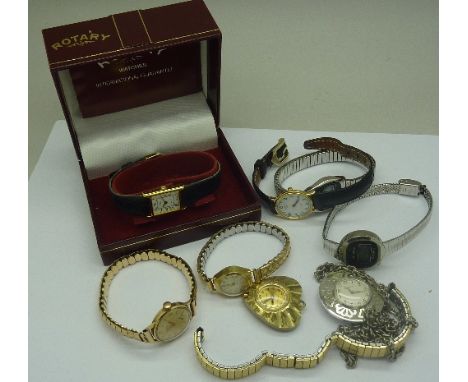 Lady's wristwatches, including two Rotary, an 18ct gold Cyma, lacking crown and a Winegartens 9ct gold wristwatch