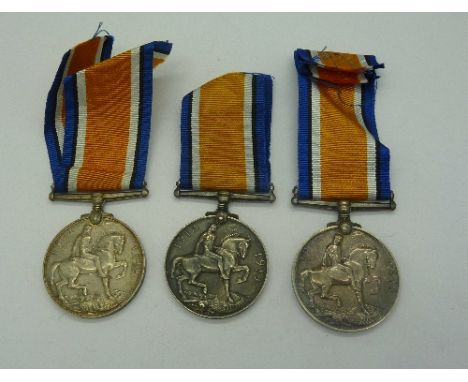 Three World War I British War medals to L-23572 Dvr. H.E. Snow R.A., 1995 Pte. P. Evans L'Pool. R. and 25998 Pte. H.C. Hearn 